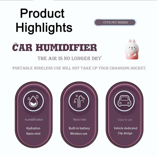 USB Car Mini Portable Luftfuktare Nano Water Spray (rosa) Pink Rabbit