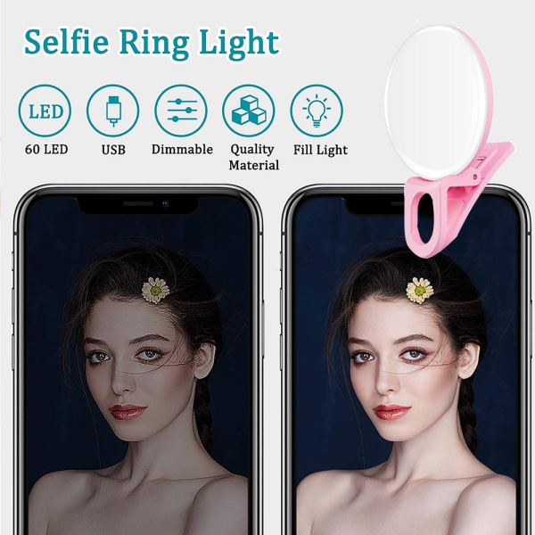 Selfie Clip on Ring Light, Mini Rechargeable pink