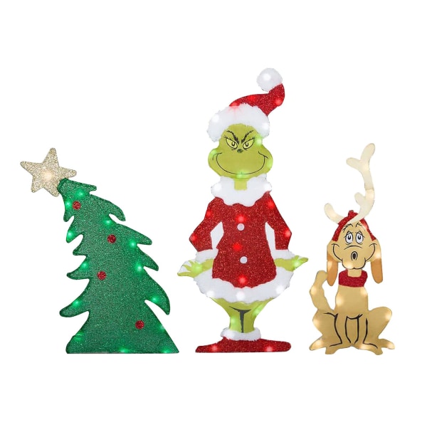 Christmas Grinchs Yard Decoration Stake The Grinch Outdoor Garden Card Decorations With Lamp String C