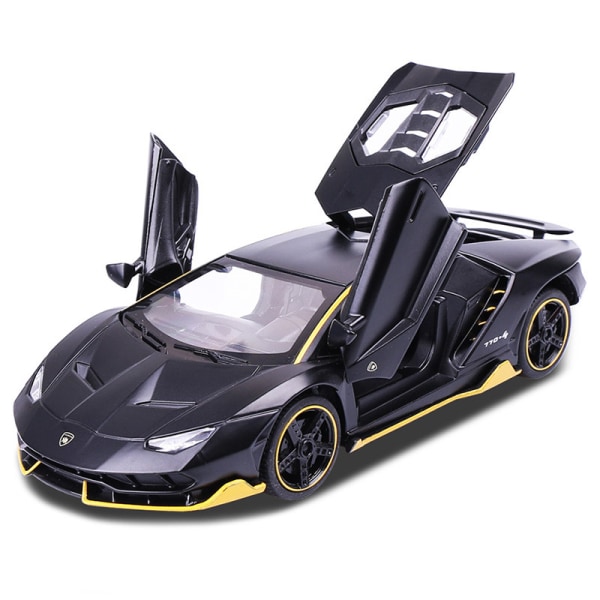 Lamborghini LP770 Gini sportbilsmodell Casting Bilmodell Leksak Barn Ljud og Ljus Dra tilbake Bil Zinklegering Leksaker for barn Present (svart)