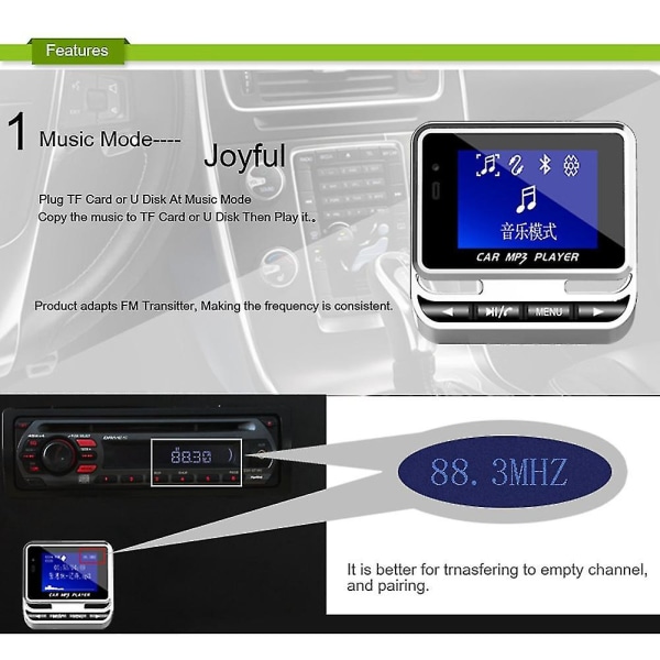 Fm12b 1,44 tums LCD-skärm Bluetooth bil mp3-spelare Handsfree trådlös FM-sändare Radioadapter