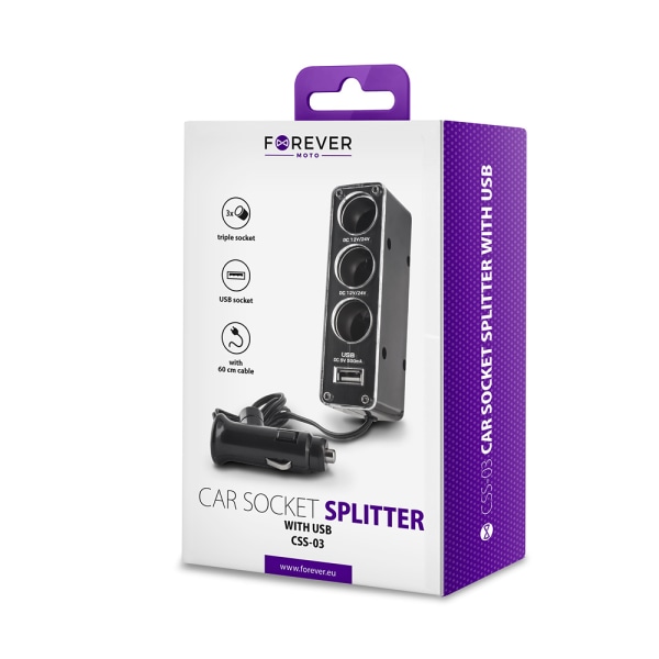 Forever CSS-03 12V-splitter med USB-uttag black