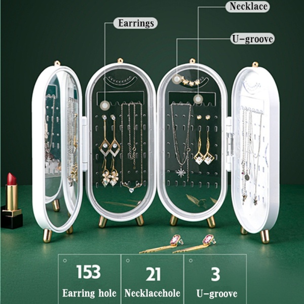 Smyckesoppbevaringslåda med spegeldisplayfällbar skjerm Transparent Type B 2 Fan