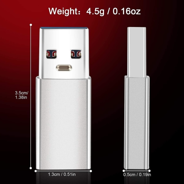 3.0 USB A– USB C-sovitin, joka on yhteensopiva Iphone 11 12 Pro Xr Se:n, Ipad 8 Air 4:n, höghastighetsdataöverföring och snabbladdning (2 st) kanssa silvery
