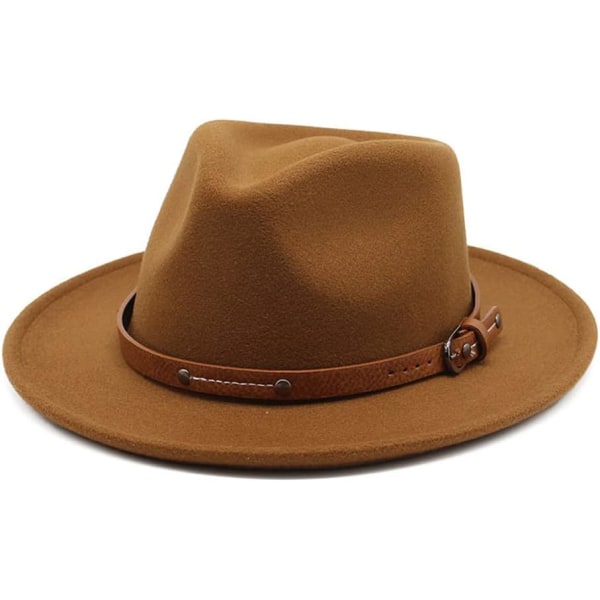 Filt Fedora Hatt Bred brättad Floppy Panama Hat Höst Vinter Jazz Hat（Khaki ）