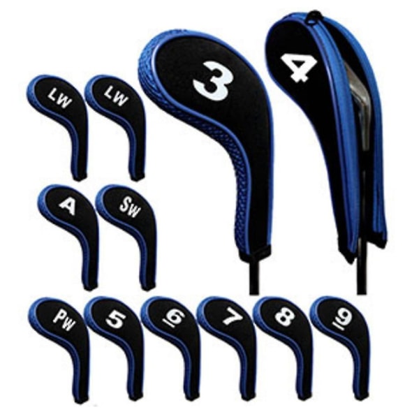 12 stk golfkøllehoved jernbetræk lynlås neopren beskyttende bærbart holdbart værktøj Blue