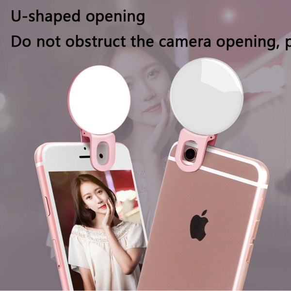 Selfie Clip on Ring Light, Mini oppladbar pink