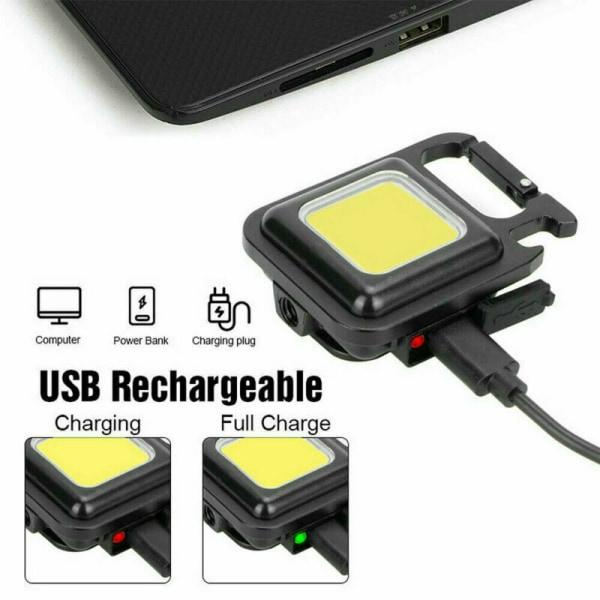 mini campinglampa，Mini LED-ficklampa, Mini-nyckelringslampa, USB nyckelring Uppladdningsbar Bright