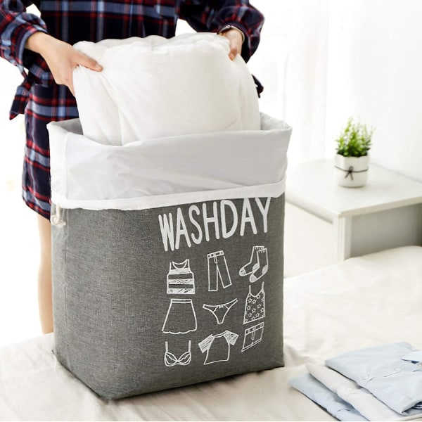 Stor vaskekurv, 75l sammenklappelig vaskekurv, snoretræk til vasketøj, snavset vaskepose Rejse snavset tøj hjem på farten og vasketøjsbeholder