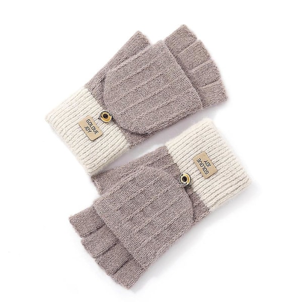 Stickade varma handskar med pekskärm, elastiska varma fleece-halkhandskar, kaki Khaki