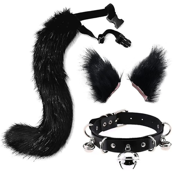 Kissan korvat ja susi kettu eläimen hännän cosplay-asu Tekoturkista hiusklipsi päähine Halloween nahkainen kaula chocker set