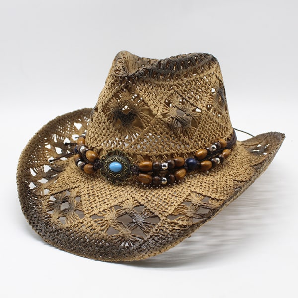 Ihålig cowboyhatt herrhatt Summer Beach Hat Western Cowboy (khaki)