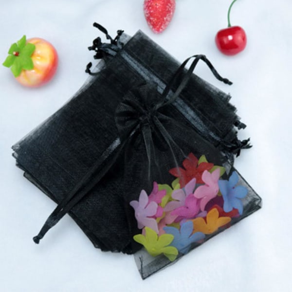 100pcs Sheer Drawstring Jewelry Pouches Wedding Party Christmas Favor Gift Bags Drawstring Gift Bag 10x15cm Black