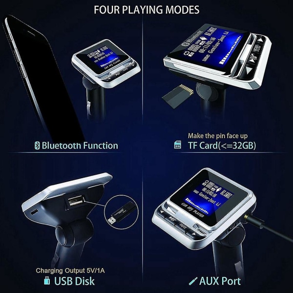 Fm12b 1,44 tommer LCD-skærm Bluetooth bil MP3-afspiller håndfri trådløs FM-sender radioadapter