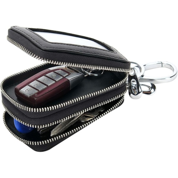 Unisex nyckelringväska i läder, bilnyckelhållare med dragkedja black