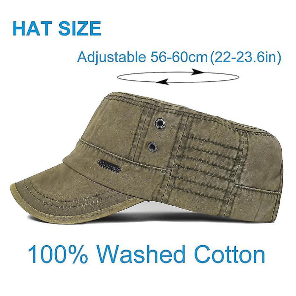 Vasket bomuld militære kasketter til mænd kasket Unikt design vintage flad top hat，khaki color