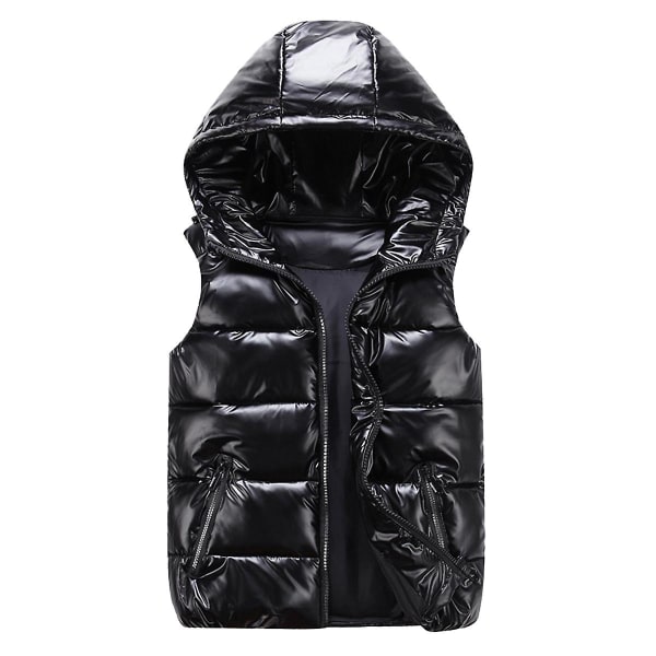 Sliktaa Unisex Shiny Waterproof Sleeveless Jacket kevyt puffer Vest Black L