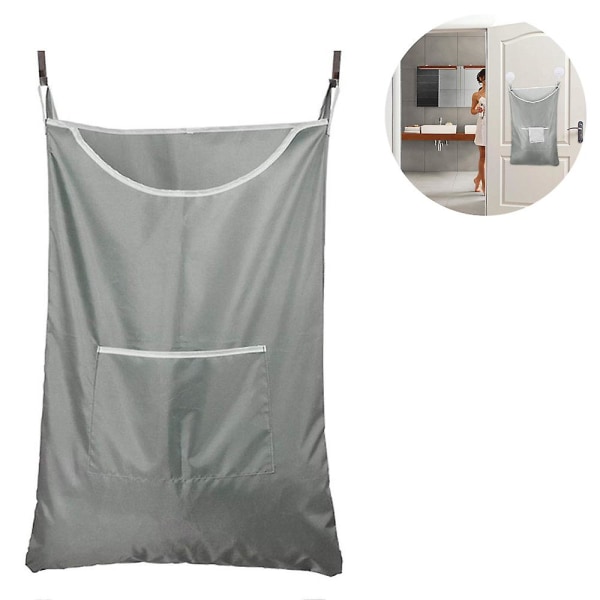 Grey Durable Oxford Bag Laundry Hamper Bag, Over The Door Cloth Basket With Hooks, For Bathroom, Storage, Wall, Closet, 75x50cm