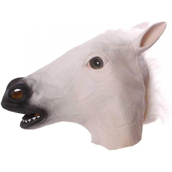 Halloween-tillbehör Rolig hesthuvud lateksmaske Djurdräkt snygg (vit)