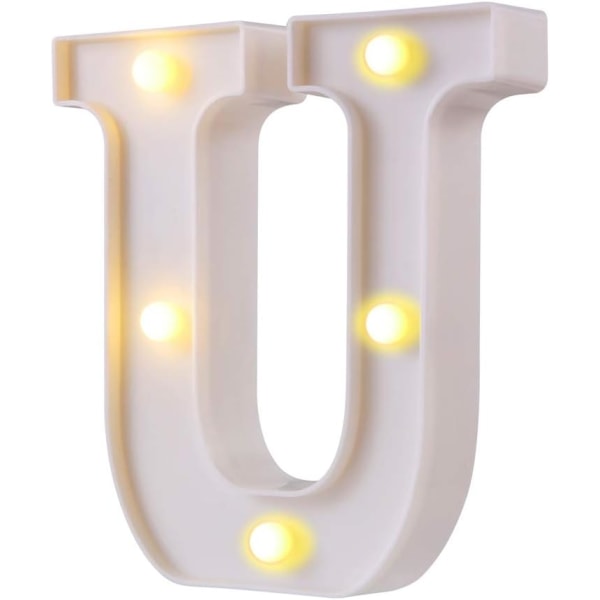 LED Marquis bokstavsbelysning, 26 bokstäver lysande bokstavslogotyp perfekt för nattljus bröllopsfödelsedagsfest hembar dekorationslampor (vit, U)