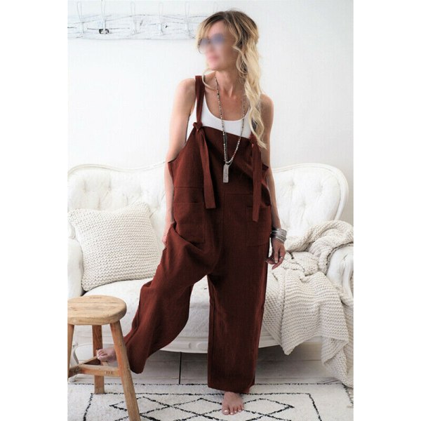 Dam Dungarees Strap Haalari Baggy Harem Ärmlös -haalari Coffee XL