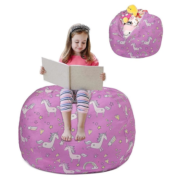 Kids Stuffed Animal Storage Bean Bag With Carrying Handle Sturdy Cotton Bean Bag Cover Perfect For Toys And Clothes Kids Gift (32&#39;&#39;) unicorn