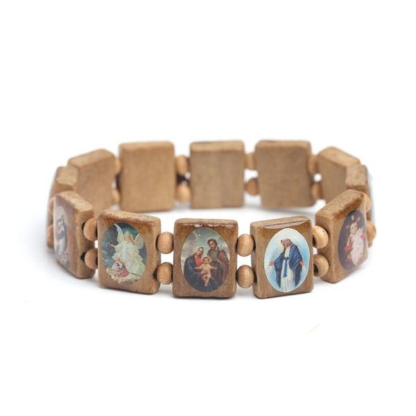 3-pakning Jesus Armband Ängelarmband Mary Religion Trä Stretch Katolsk Idol Välsignelse Smycken