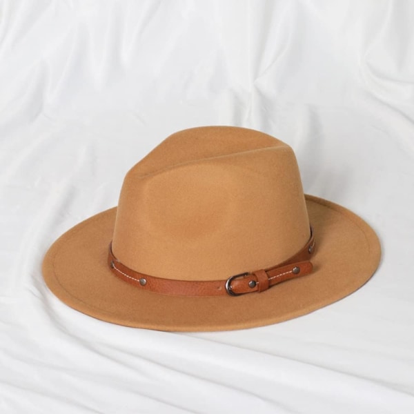 Filt Fedora Hatt Bred brättad Floppy Panama Hat Höst Vinter Jazz Hat (Khaki)