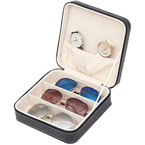 Xelparucts 3-fack Travel Solglasögon Organizer Collector - Faux läder smycken etui