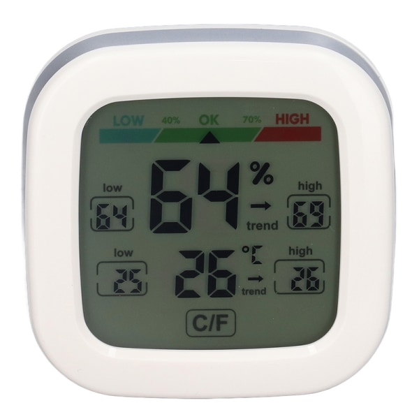 Adsorberbar stående termometer och hygrometer lämplig för inomhusbruk (vit, batteri ingår ej)