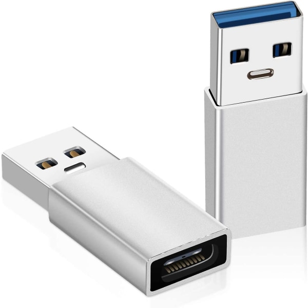3.0 USB A– USB C-sovitin, joka on yhteensopiva Iphone 11 12 Pro Xr Se:n, Ipad 8 Air 4:n, höghastighetsdataöverföring och snabbladdning (2 st) kanssa silvery