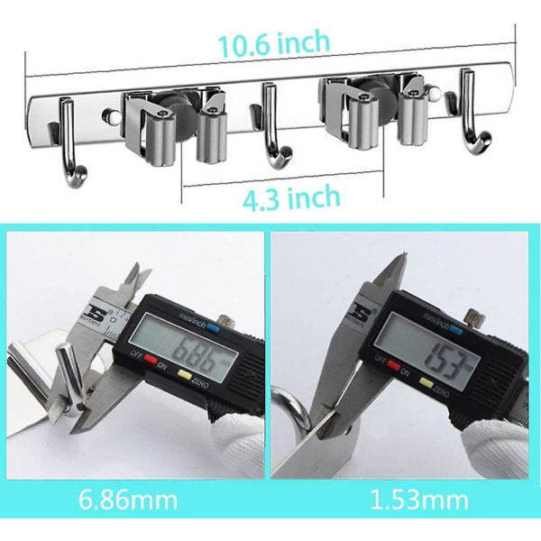 Broom Holder Wall, Broom Holder Device Holder Wall Holder Mop Broom Holder Stainless Steel With 3 Hooks And 2 Quick-release Clamps For Home, Kitchen,