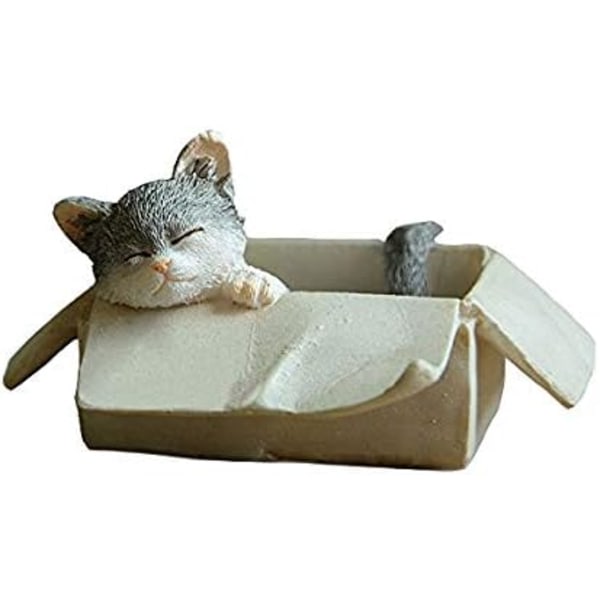 Miniatyr kattfigur for Fairy Garden - Stray Cat in Box