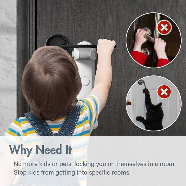 Børnesikker dørhåndtagslås, babysikkerhedsdørhåndtagslås, nem at installere og bruge 3m Vhb klæbemiddel Ingen værktøj eller bor påkrævet (hvid, 2 stk.)