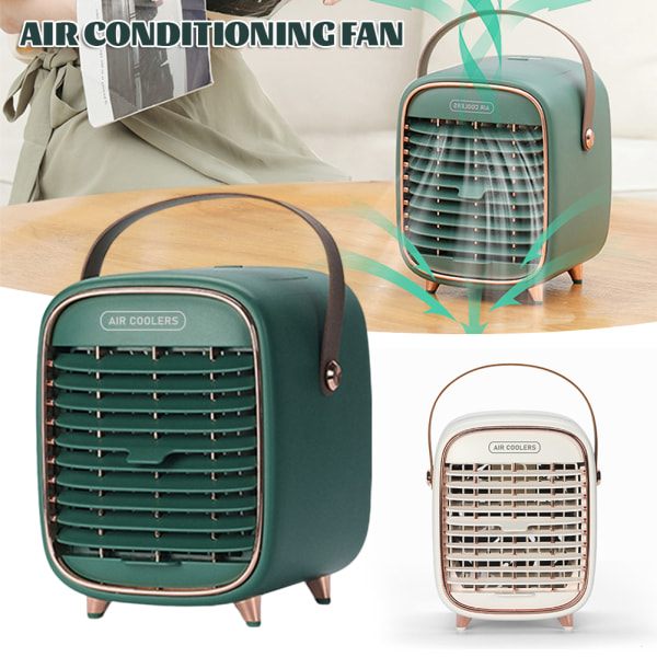 Små Bärbar Luftkonditionering & Luftfuktare Skrivbord Luftkylare Kylfläkt, 3 Vindhastigheder vit green