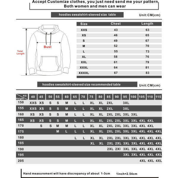 Mote Unisex Hoodie Genser, Trykt Design i Blå og Rød XL