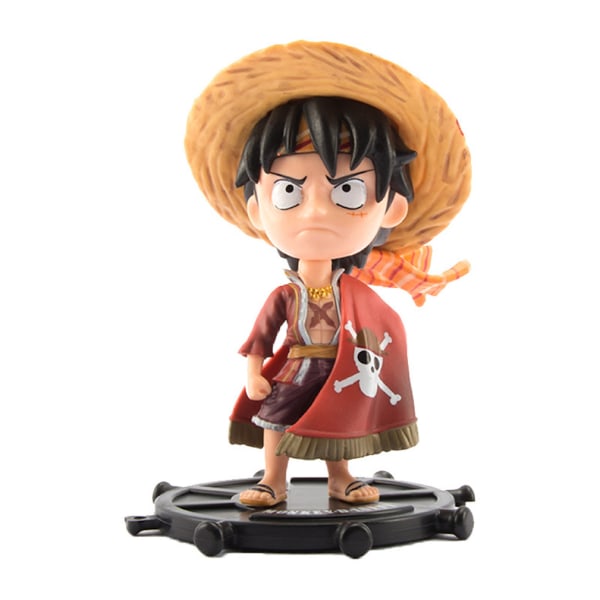 3 st One Piece Luffy Figur med halmhatt Mini Q-version Docka Bil Tårta Dekoration Tecknad modell Leksak