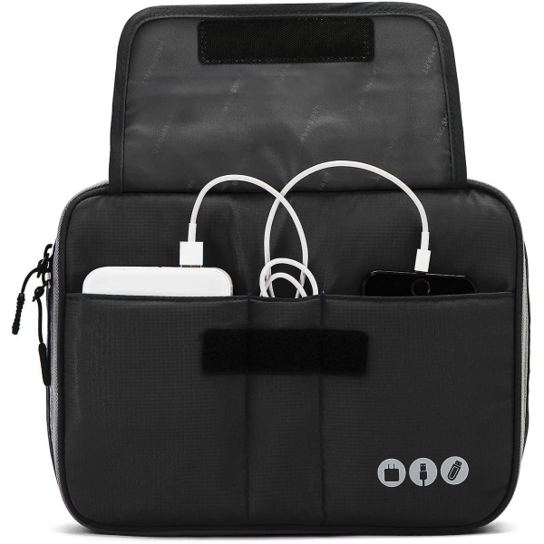 Universal rejsekabelorganisator Elektroniktilbehør Bæretaske til 9,7 tommer Ipad, Kindle, strømadapter Black and Grey