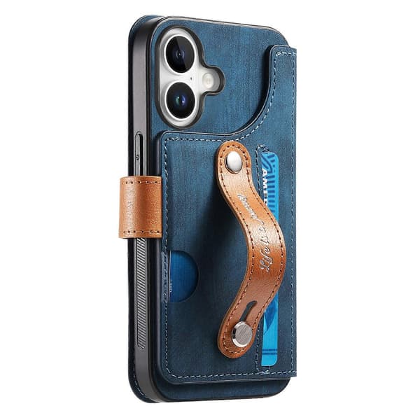 Til iPhone 16 Plus iPhone 16 Pung Etui Retro Læder Telefoncover med Håndledsrem Støttefod