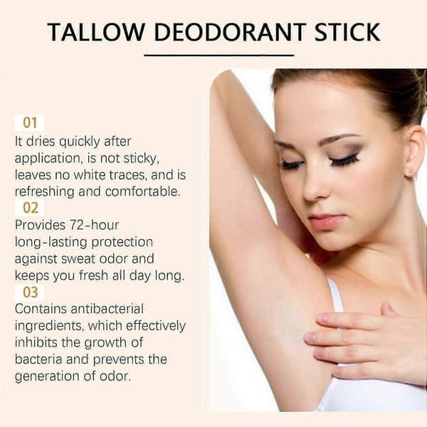 Talglukt, gressforet storfetalg deodorantstift, bergamottduft, 48-timers luktkontroll for
