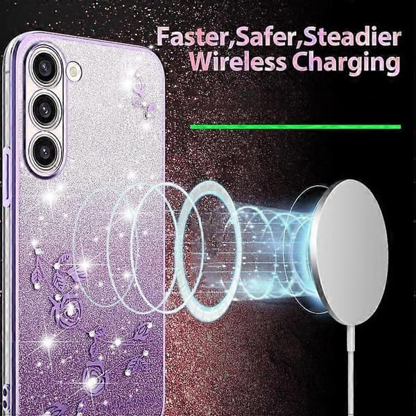 Til Samsung Galaxy S23+ 5G Gradient Glitter Blomst Alt-inkludert Telefondeksel