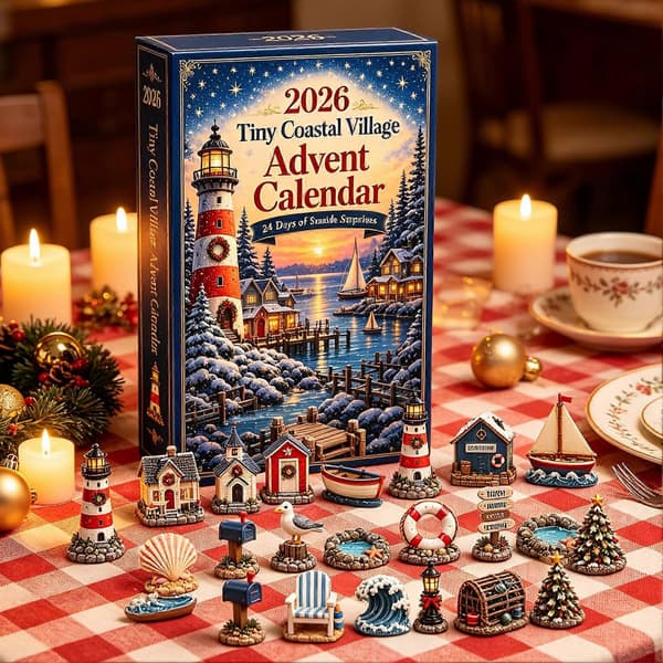 Adventskalender med liten kystlandsby, 24-dagers nedtelling til jul