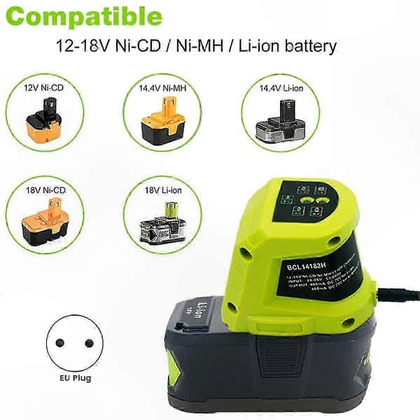 Litiumbatterilader for 12-18V Ni-CD-verktøy med EU-plugg