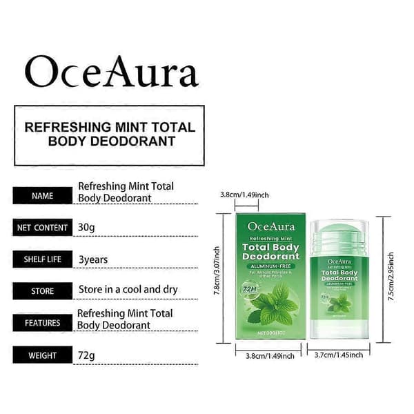 OC-A06-0536-01 OceAura Mint Body Deodorant Stick, 30g