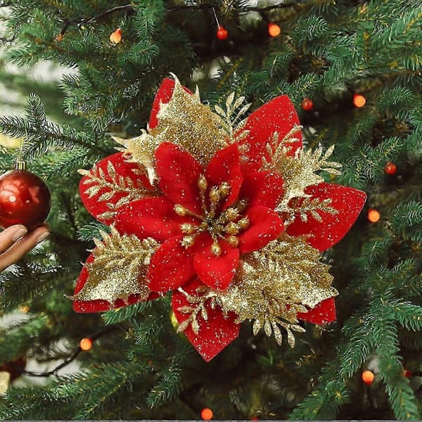 15 stk. kunstige julestjerner til julepynt, kunstige blomster, dekorative juletrepynt til julekrans, jul
