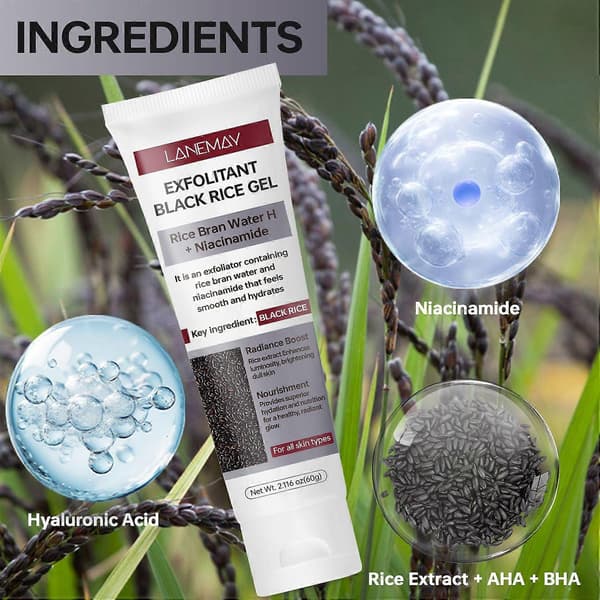 Risvandsekstrakt Eksfolierende Gel Duo, Sort & Hvid Ris Mild Eksfolierende Gel med Niacinamid, Fugtgivende Eksfolierende Risrensende Ansigtskrub