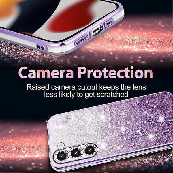 Til Samsung Galaxy S23+ 5G Gradient Glitter Blomst Alt-inkludert Telefondeksel