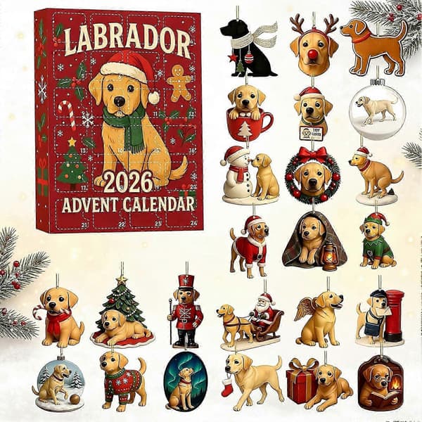 24-dages jule-nedtælling Labrador julekalender med akryl-hundepynt