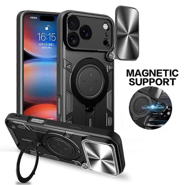 Stötsäkert pansarmagnetiskt ringfodral för Iphone 17 5G Skjutbart linsskydd för IPhone17