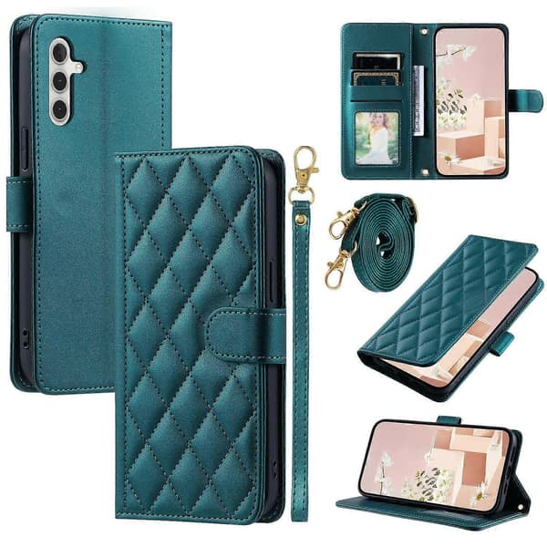 För Samsung Galaxy A17 5G Plånboksfodral Romber Grid PU Läder Telefonskal (Grön, Grön)